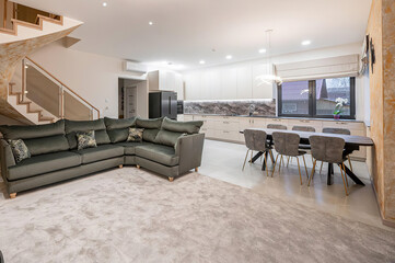 Modern luxury apartment interior in minimal scandinavian style, 3d rendering