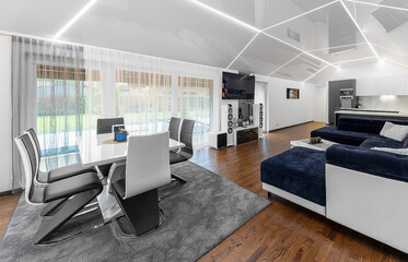 Modern luxury apartment interior in minimal scandinavian style, 3d rendering