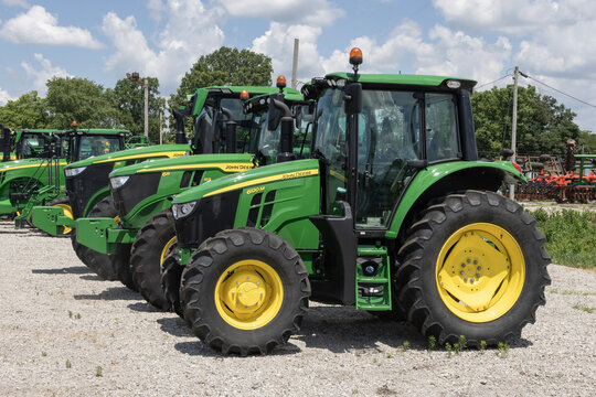 John Deere 7R, 6R, and 6120M Tractors. Deere manufactures agricultural, construction, and forestry machinery.