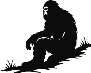 Minimalist Bigfoot Yeti silhouette standing alone in a white void, simple shadow detailing