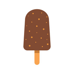 Flat style chocolate popsicle with sprinkled nuts on a stick. Ideal for food packaging, summer treats, dessert branding, snack ads, and kid-friendly product designs.