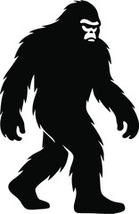 Bigfoot Yeti silhouette mid-stride, leaves swirling in the wind around him