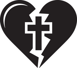 A broken heart with a christian cross isolated on white background