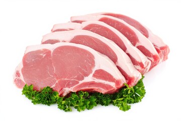 Fototapeta premium Raw Pork Chops with Fresh Parsley on White meat