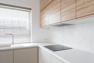 Modern luxury kitchen interior in minimal scandinavian style, 3d render