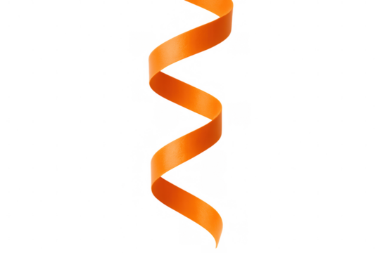 Waving orange ribbon isolated on transparent background, ideal for festive and celebratory designs