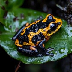 Fototapeta premium Bright amphibian camouflaged in lush green environment high resolution image