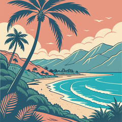 Fototapeta premium Tropical island with palm trees vector free online design download.