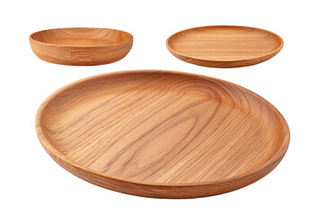 Three round wooden plates on a black background with a close-up showing texture and grain pattern