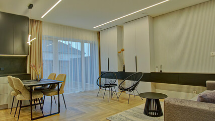 modern luxury dining room interior, 3d render