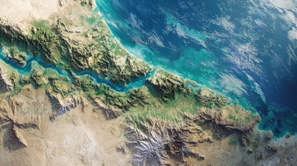 Top down Satellite view Incredible daytime view of Earth taken from satellite accentuating its delicate ecosystems and geographical features