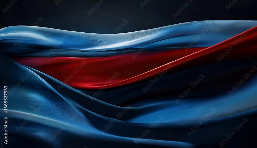 Poster abstract digital art features flowing blue and red ribbons against a dark background creating a sens