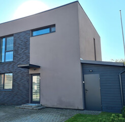 Modern luxury villa exterior in minimal scandinavian style, 3d render