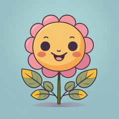 Fototapeta premium Cheerful Cartoon Smiling Flower Illustration – Colorful Floral Emoji for Graphic Design