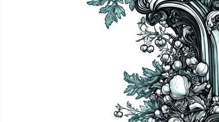 Ornate floral design with decorative architectural elements.