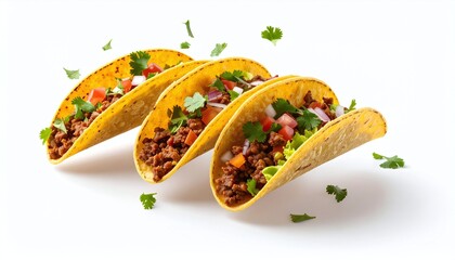Three Isometric Tacos with Ground Beef Salsa and Cilantro