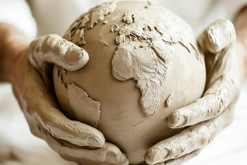 Hands of a sculptor sculpting the globe