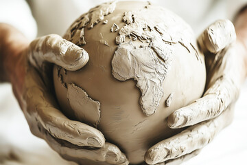 Hands of a sculptor sculpting the globe