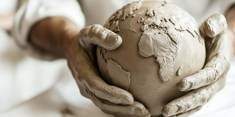 Hands of a sculptor sculpting the globe