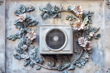 Air conditioner framed with flowers