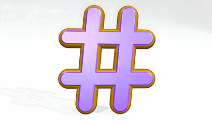 Obraz premium 3D Hashtag Purple Gold Symbol.