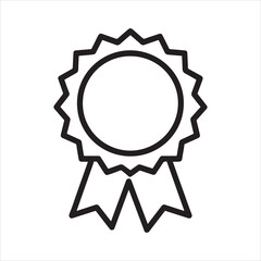 Vector art of a simple line art award badge with ribbon, isolated on white background