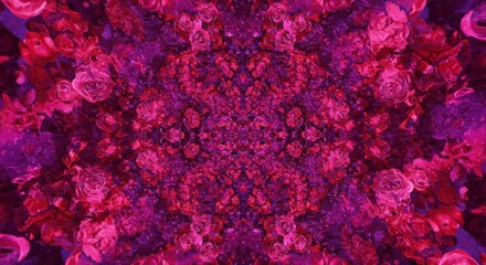 Symmetrical kaleidoscope pattern featuring vibrant blooms in shades of pink and magenta