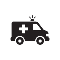 Fototapeta premium Black Ambulance Silhouette Icon with Medical Cross and Emergency Light 