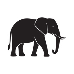 Fototapeta premium Black Elephant Silhouette Vector Clipart Illustration Isolated on White Background