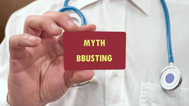 Words Myth Busting animated on a plate. The concept of this animation is Myth Busting all business concepts