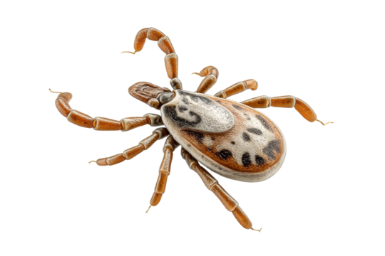 PNG Detailed close-up of a brown and white tick isolated on black background