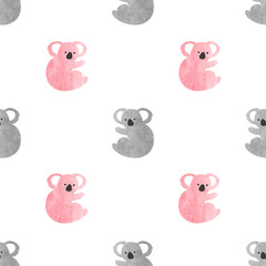 Seamless pattern with cute watercolor koala bears. Vector illustration