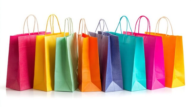 Assorted colorful shopping bags isolated on a white backdrop