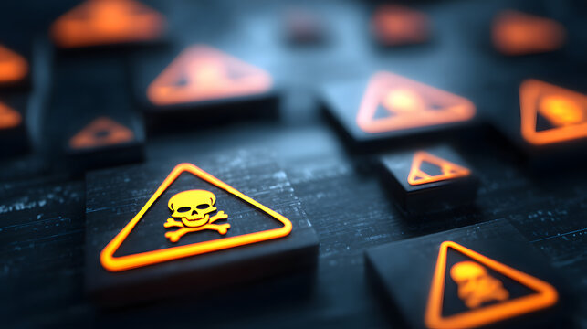 System Hack Warning Concept Featuring Virtual Screen with Danger Icons - Powered by Adobe