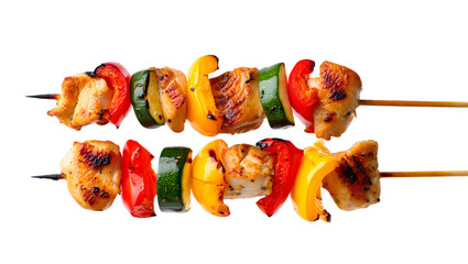 Two Grilled Chicken and Vegetable Skewers on food barbecue