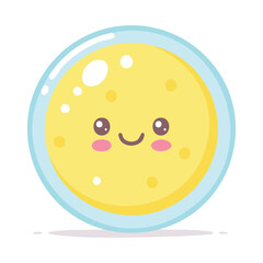 A cute and cheerful yellow bubble with a happy face inside of blue soap water