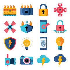 vector icons for robots, artificial intelligence, and the assistance provide in work and security 
