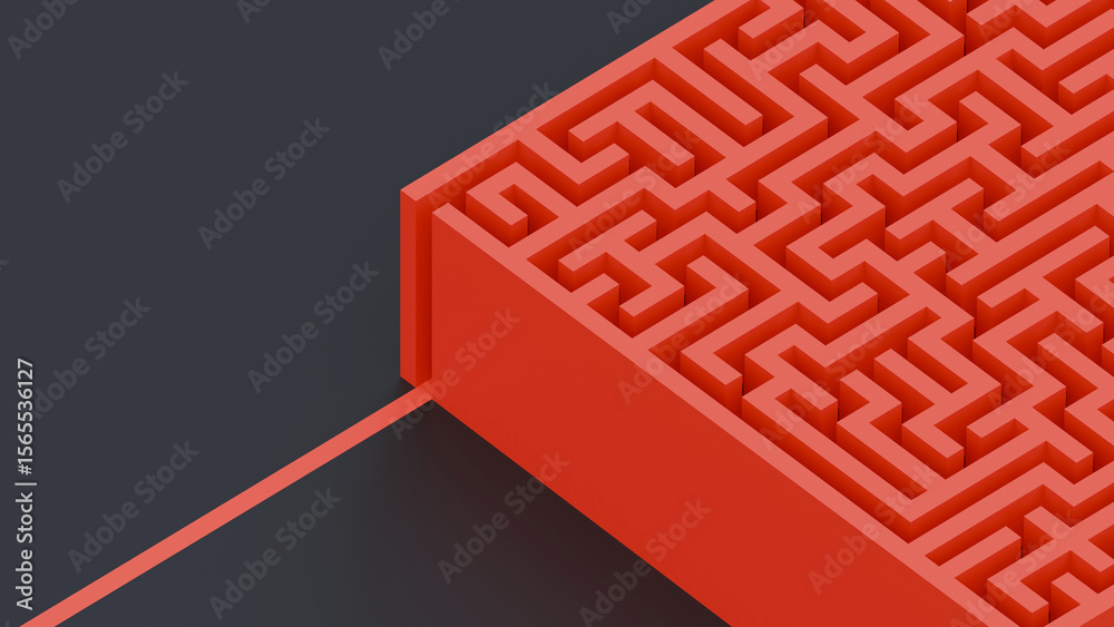 Poster Business problems and solution concept. Labyrinth concept. Maze side view structure. Perspective view of an 3d rendered maze. Labyrinth background.