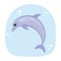 cute dolphin, character. Vector Illustration for printing, backgrounds, covers and packaging. Image can be used for greeting cards, posters, stickers and textile. Isolated on white background.