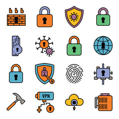 vector icons for robots, artificial intelligence, and the assistance provide in work and security 
