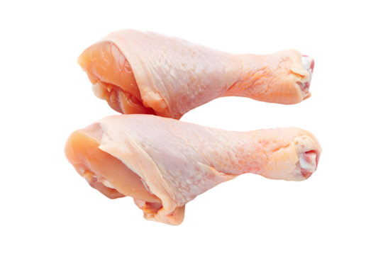 Two Raw Chicken Drumsticks Isolated on meat poultry