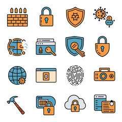 vector icons for robots, artificial intelligence, and the assistance provide in work and security 
