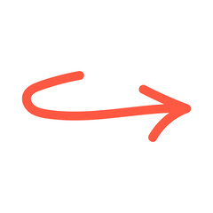 Vector scribble, bright red curved texture arrow pointing right