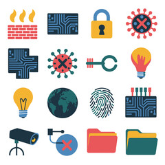 vector icons for robots, artificial intelligence, and the assistance provide in work and security 
