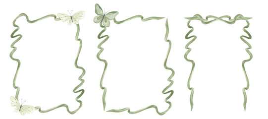 Coquette Bow Frame Clipart, Watercolor Bow Frames, Vintage Ribbon Borders, Wedding Invitation,Baby Shower, Green Bow Frames, Bows,Ribbon 