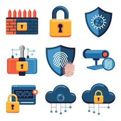 vector icons for robots, artificial intelligence, and the assistance provide in work and security 

