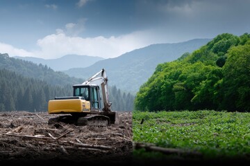Naklejka premium Deforestation vs. Green Forest – Environmental Contrast