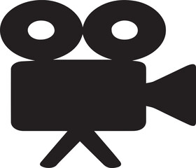 Naklejka premium Vintage Film Camera Icon Silhouette – Classic Movie Production Symbol Isolated on White Background for Multimedia and Cinematic Design Conceptssdsd