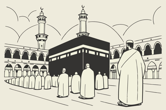 kaaba black and white drawing, people praying clip art preview