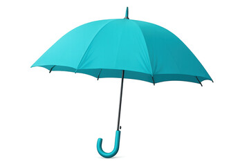 Classic light blue umbrella opened on transparent background, providing protection from rain and sun
